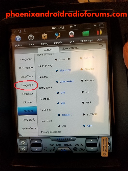 Phoenix Android Radio Language Settings